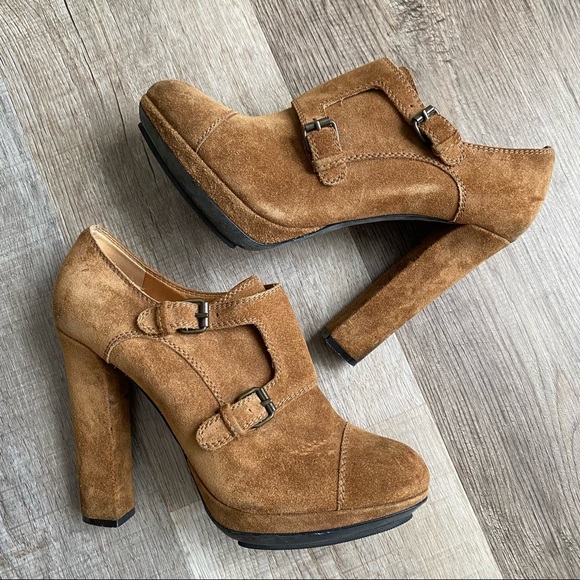 Lanvin Brown Suede Monk Strap Platform Ankle Booties - Picture 3 of 9